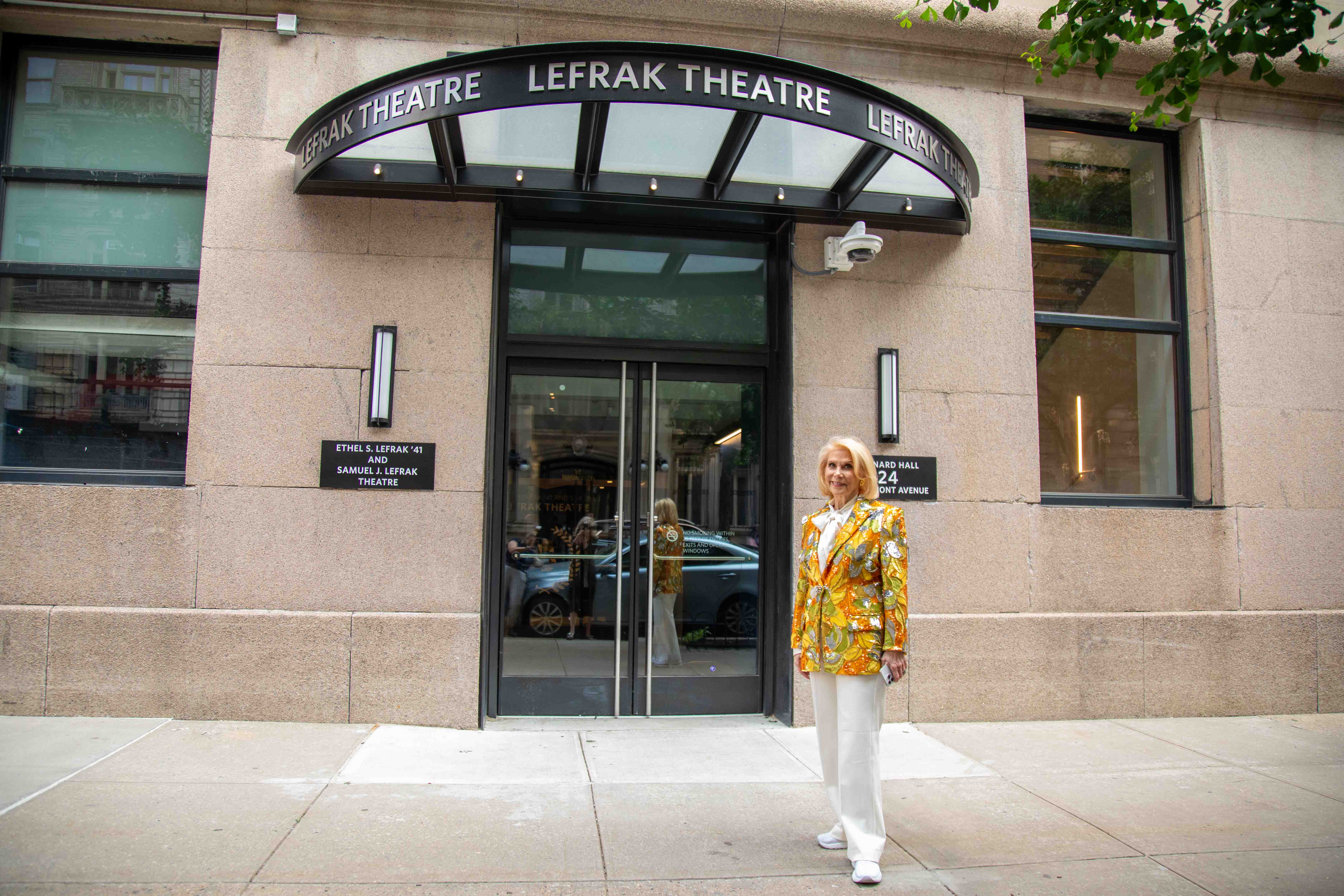 Francine A Lefrak outside LeFrak Theatre