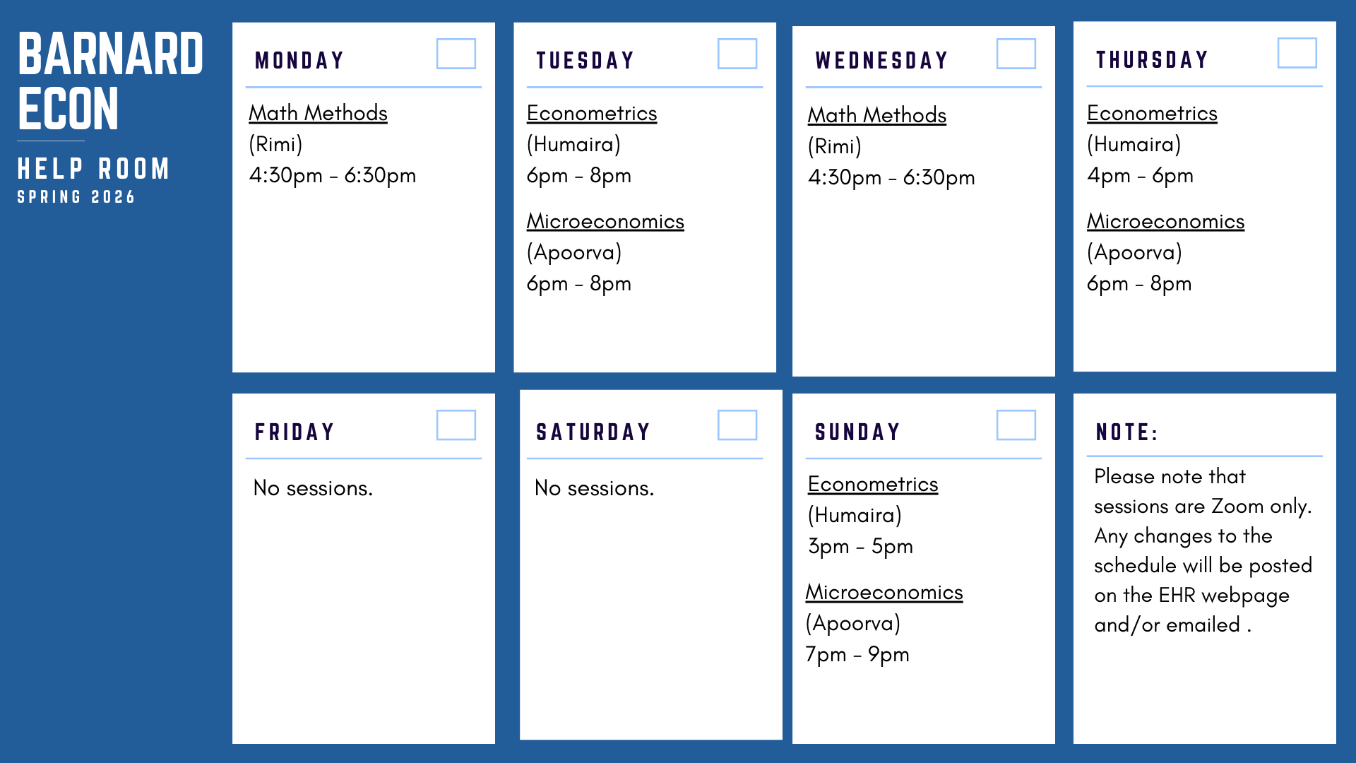 Spring 2026 EHR schedule