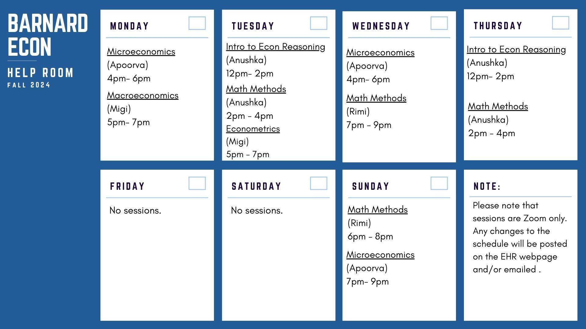 EHR Fall 2024 Schedule (updated)